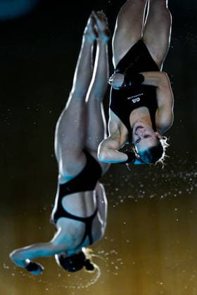 Maisie Bond, Lois Toulson of Great Britain compete in the diving 10m Platform Synchro Women Final during the European Aquatics Championships at the Olympic Aquatic Center in Paris (France), August 1, 2026. Andrea Staccioli