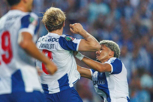Victor Froholdt seen celebrating goal with William Gomes during Supertaca Portugal 2026 game between teams of FC Porto and UD Torreense (Maciej Rogowski Ball Raw Images PT) Coimbra Estadio Cidade de Coimbra Portugal Copyright: xMaciejxRogowskix maciejrogowski_porto_torreense_2627_4464