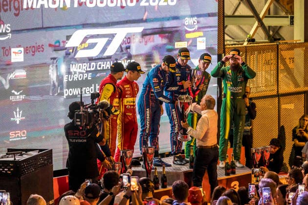 AUTO - GT WORLD CHALLENGE EUROPE ENDURANCE CUP - MAGNY-COURS 2026 03 JUNCADELLA Dani, GOUNON Jules, Mercedes - AMG Team Verstappen Racing,Mercedes-AMG GT3 EVO, 50 Thomas Neubauer, Arthur LECLERC, AF Corse, Ferrari 296 GT3 EVOPRO, 48 Lucas Auer, Maro ENGEL, Courses Winward, Mercedes-AMG GT3 EVOPRO, portrait, podium, during the 6th round of the GT World Challenge Europe 2026, from July 31 to August 2, 2026 on the Circuit de Nevers Magny-Cours, in Magny-Cours, France -  Copyright: xGREGORYxLENORMANDx