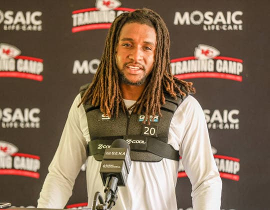 AUGUST 1, 2026: Kansas City Chiefs defensive back Nohl Williams answers questions from the media after practice at Chiefs training camp in St. Joseph, MO. CSM St. Joseph United States - ZUMAc04_ 20260801_zma_c04_064 Copyright: xRomanxPunox