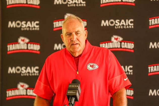 AUGUST 1, 2026: Assistant head coach and Special Teams coach Dave Toub answers questions from the media after practice at Chiefs training camp in St. Joseph, MO. CSM St. Joseph United States - ZUMAc04_ 20260801_zma_c04_094 Copyright: xRomanxPunox