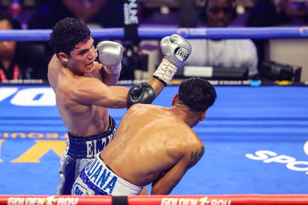 August 01, 2026: (L-R) Junior Lightweight Gael Cabrera punches Francisco Pedroza Portillo during the Roach Jr. vs Zepeda card inside The Theater at the Virgin Hotels on August 1, 2026 in Las Vegas, NV. CSM. Las Vegas United States of America - ZUMAc04_ 20260801_zma_c04_100 Copyright: xChristopherxTrimx