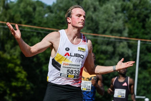 IFAM outdoor Oordegem 2026 Simon Verherstraeten (BELGIUM - AV Lyra-Lierse) runs and wins 100m MEN pictured during IFAM outdoor Oordegem , on Saturday 1 August 2026 in Oordegem , Belgium . PHOTO ISOSPORT Stijn Audooren Oordegem Belgium  Copyright: xStijnxAudoorenx 20260801_164853_SA2_0411