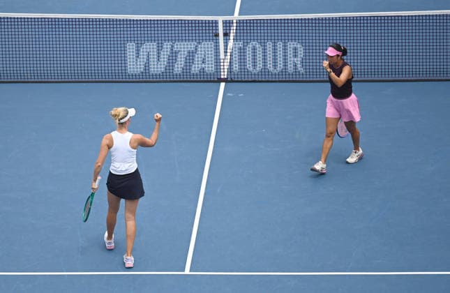 WASHINGTON, DC - AUGUST 01: Aldila Sutjiadi of Indonesia and Erin Routliffe of New Zealand react in the Women s Doubles Final match against Andreja Klepac of Slovenia and Makoto Ninomiya of Japan on day 6 of the Mubadala Citi DC Open 2026 at William H.G. FitzGerald Tennis Center on August 1, 2026 in Washington, DC.  Copyright: xChinaxNewsxServicex 111657682294