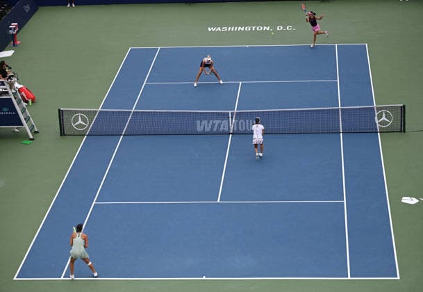 WASHINGTON, DC - AUGUST 01: Aldila Sutjiadi of Indonesia and Erin Routliffe of New Zealand return a shot in the Women s Doubles Final match against Andreja Klepac of Slovenia and Makoto Ninomiya of Japan on day 6 of the Mubadala Citi DC Open 2026 at William H.G. FitzGerald Tennis Center on August 1, 2026 in Washington, DC.  Copyright: xChinaxNewsxServicex 111657682736