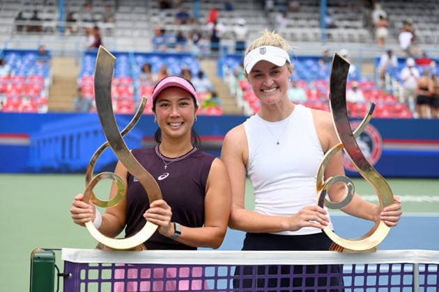 WASHINGTON, DC - AUGUST 01: Champions Aldila Sutjiadi of Indonesia and Erin Routliffe of New Zealand pose for a photo after the Women s Doubles Final match on day 6 of the Mubadala Citi DC Open 2026 at William H.G. FitzGerald Tennis Center on August 1, 2026 in Washington, DC.  Copyright: xChinaxNewsxServicex 111657683511