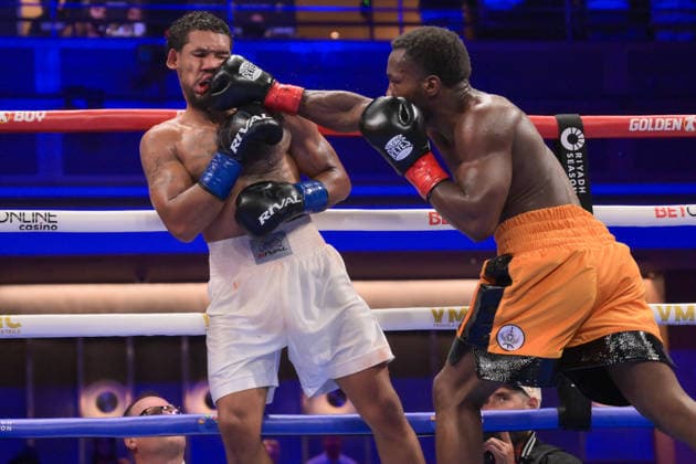 August 1, 2026, Las Vegas, Nevada, USA: CHARLES CONWELL (22-1-17KOs) of Cleveland, OH stops PAUL KROLL (21-1-2-8KOs) of Philadelphia, PA by a TKO in the last round during Golden Boy promotion at the Virgin Hotel in Las Vegas. Las Vegas USA - ZUMAo117 20260801_zsp_o117_001 Copyright: xMikaelxOnax