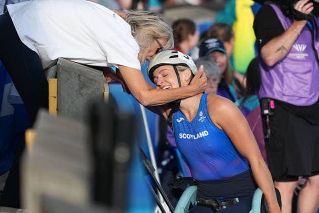 RECORD DATE NOT STATED 1st August 2026; Glasgow, Scotland; 2026 Commonwealth Games, Day Ten; Melanie Woods of Scotland celebrates winning the Womens 400m t54 final with her mother AlecxBrown