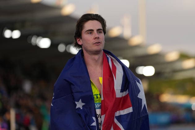 RECORD DATE NOT STATED 1st August 2026; Glasgow, Scotland; 2026 Commonwealth Games, Day Ten; Rohan Browning of Australia celebrates winning the Mens 4 x 100m relay final AlecxBrown