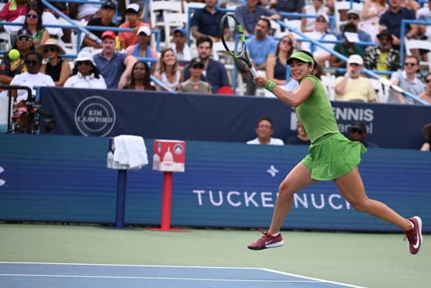 WASHINGTON, DC - AUGUST 01: Alexandra Eala of Philippines returns a shot in the Women s Singles Semifinal match against Naomi Osaka of Japan on day 6 of the Mubadala Citi DC Open 2026 at William H.G. FitzGerald Tennis Center on August 1, 2026 in Washington, DC.  Copyright: xChinaxNewsxServicex 111657691096