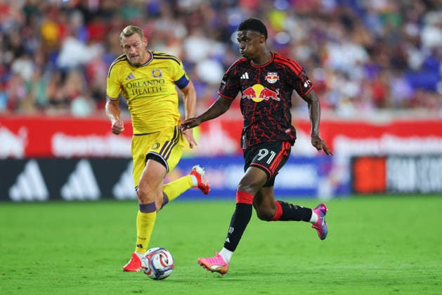HARRISON, NJ - AUGUST 01: Mijahir Jimenez 91 of Red Bull New York controls the ball during the second half of the game against Orlando City SC on August 1, 2026 at Sports Illustrated Stadium in Harrison, New Jersey. (Photo by Rich Graessle Icon Sportswire) SOCCER: AUG 01 MLS, Fussball Herren, USA Red Bull New York vs Orlando City EDITORIAL USE ONLY Icon26080129712