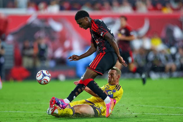 HARRISON, NJ - AUGUST 01: Mijahir Jimenez 91 of Red Bull New York controls the ball during the second half of the game against Orlando City SC on August 1, 2026 at Sports Illustrated Stadium in Harrison, New Jersey. (Photo by Rich Graessle Icon Sportswire) SOCCER: AUG 01 MLS, Fussball Herren, USA Red Bull New York vs Orlando City EDITORIAL USE ONLY Icon26080129713