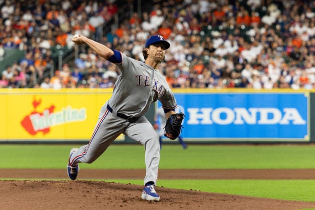 August 1, 2026, Houston, Texas, USA: Texas Rangers pitcher JACOB DEGROM (48) pitches in the bottom of the first inning of a Major League Baseball game between the Texas Rangers and the Houston Astros, August 1, 2026, at Daikin Park in Houston, Texas. Houston USA - ZUMAg287 20260801_zsp_g287_009 Copyright: xMatthewxGuzmanx