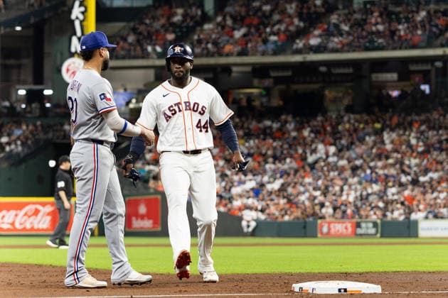 August 1, 2026, Houston, Texas, USA: Houston Astros designated hitter YORDAN ALVAREZ (44) runs to third base at the bottom of the third inning of a Major League Baseball game between the Texas Rangers and the Houston Astros, August 1, 2026, at Daikin Park in Houston, Texas. Houston USA - ZUMAg287 20260801_zsp_g287_032 Copyright: xMatthewxGuzmanx