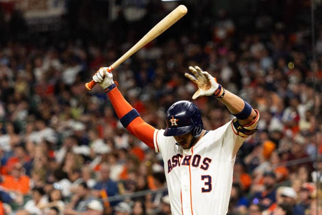 August 1, 2026, Houston, Texas, USA: Houston Astros shortstop JEREMY PENA (3) stretches before batting in the bottom of the eighth inning of a Major League Baseball game between the Texas Rangers and the Houston Astros, August 1, 2026, at Daikin Park in Houston, Texas. Houston USA - ZUMAg287 20260801_zsp_g287_041 Copyright: xMatthewxGuzmanx