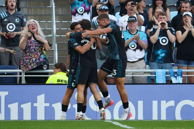 August 1, 2026, St. Paul, Minnesota, United States: Minnesota United FC forward TOMAS CHANCALAY (8) celebrates with his teammates following a goal. Minnesota United hosted San Diego August 1st. The teams faced off at Allianz Field in St. Paul, Minnesota. The teams drew 1-1. St. Paul United States - ZUMAt166 20260801_zsp_t166_020 Copyright: xMichaelxTurnerx