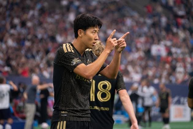 VANCOUVER, CANADA - AUGUST 1: Heung Min Son of Los Angeles FC reacts and points after scoring their first goal during the Major League Soccer match between Vancouver Whitecaps FC and Los Angeles at BC Place Stadium on August 1, 2026 in Vancouver, British Columbia, Canada.  Copyright: xAmyxElle SPPx Sportspressphoto_SPR199355