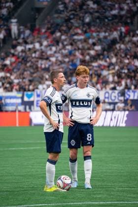VANCOUVER, CANADA - AUGUST 1: Ryan Gauld of Vancouver Whitecaps FC and Oliver Larraz of Vancouver Whitecaps FC in action during the Major League Soccer match between Vancouver Whitecaps FC and Los Angeles FC at BC Place Stadium on August 1, 2026 in Vancouver, British Columbia, Canada.  Copyright: xAmyxElle SPPx Sportspressphoto_SPR199371