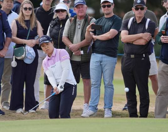 Golf: Women s British Open Nasa Hataoka of Japan plays a shot on the fourth hole during the third round of the Women s British Open golf tournament on Aug. 1, 2026, at Royal Lytham &amp; St Annes Golf Club in Lytham St Annes, England.  A14AA0005624764P