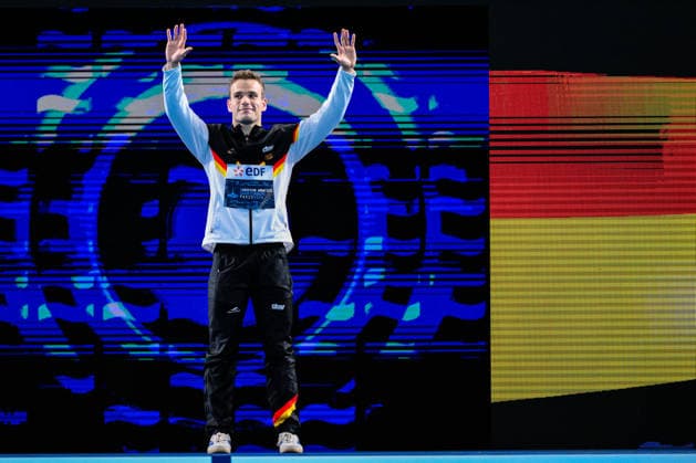 Moritz Linus Wesemann of Germany competes in the Diving Men s 1m Springboard Final during the European Aquatics Championships at the Olympic Aquatic Center in Paris (France), August 1, 2026. Andrea Staccioli