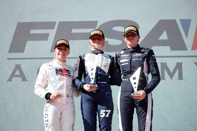 AUTO - CHAMPIONNAT DE FRANCE FFSA F4 2026 - MAGNY-COURS FISHER Autumn (CAN),Mygale M21-F4, portrait BILLARD Lisa (FRA),Mygale M21-F4, portrait JACQUET Jade (FRA),Mygale M21-F4, portrait podium,during the 4th round of the Championnat de France FFSA F4 2026, from July 31 to August 2, 2026 on the Circuit de Nevers Magny-Cours, in Magny-Cours, France -  Copyright: xGREGORYxLENORMANDx