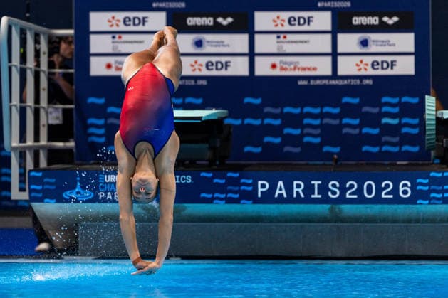 SWIMMING - EAC 2026 PARIS,FRANCE,02.AUG.26 - SWIMMING - European Aquatics Championships Paris 2026, diving, 1m springboard, women. Image shows Nais Gillet (FRA).  GEPAxpictures xPhilippxBrem