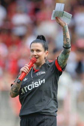 02.08.2026, xtgx, Fussball, Testspiel, 1. FC Union Berlin - Cagliari Calcio v.l. Stadionsprecherin Bettina Bestgen (DFL DFB REGULATIONS PROHIBIT ANY USE OF PHOTOGRAPHS as IMAGE SEQUENCES and or QUASI-VIDEO) Berlin *** August 2, 2026, xtgx, soccer, friendly match, 1. FC Union Berlin vs. Cagliari Calcio, featuring stadium announcer Bettina Bestgen. DFL and DFB regulations prohibit any use of photographs as image sequences and or quasi-video. Berlin