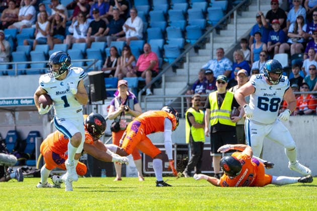 02.08.2026, xhfmx, American Football EFA European Football Alliance, Frankfurt Galaxy - Nordic Storm v.l. Simon Fons (Nordic Storm, 1) läuft zum ersetn Touchdown (DFL DFB REGULATIONS PROHIBIT ANY USE OF PHOTOGRAPHS as IMAGE SEQUENCES and or QUASI-VIDEO) Frankfurt am Main *** August 2, 2026, xhfmx, American Football EFA European Football Alliance, Frankfurt Galaxy vs. Nordic Storm, Simon Fons (Nordic Storm), No. 1 runs for the first touchdown. DFL DFB REGULATIONS PROHIBIT ANY USE OF PHOTOGRAPHS AS IMAGE SEQUENCES AND OR QUASI-VIDEO. Frankfurt am Main