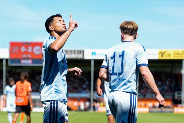 VOLENDAM , 13-02-2026 , Kras Stadium, season 2026 2027 , Pre season footbal . Match between FC Volendam and Ajax . Picture shows Ajax player Marcos Leonardo celebrating the 0-2 Volendam - Ajax (friendly  x205403784x Copyright: