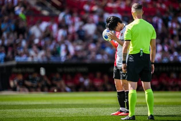 ROTTERDAM , 02-08-2026 , Stadium Feijenoord de Kuip , season 2026 2027 , Dutch preseason football , Friendly match between Feyenoord and Atalanta Bergamo (Kuip Cup) , picture shows Feyenoord player Ayase Ueda scores the 1-0 Feyenoord - Atalanta (friendly)  x205403918x Copyright: