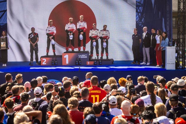 AUTO - WRC, Motorsport Rallye, WM - RALLY FINLAND 2026 PAJARI Sami, SALMINEN Marko, Toyota GR Yaris Rally1, portrait, podium, portrait during the 2026 Rally Finland, 10th round of the 2026 WRC World Rally Car Championship, from July 30 to August 2, 2026 at Jyvaskyla, Finland - JyvaskylaFinland  Copyright: xNikosxKatikisx