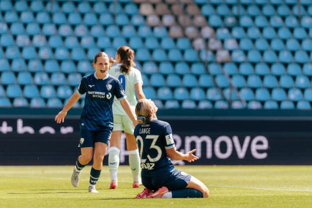 02.08.26, Women, Football, 2.Bundesliga, Season 2026 2027, VFL Bochum 1848 - Hertha BSC, Matchday 1 Goal Celebration of Nina Lange (23), VfL Bochum after her goal for the 1:0 BOCHUM Vonovia Ruhrstadion NRW Deutschland