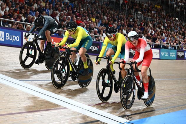 Glasgow 2026 Commonwealth Games Picture by Olly Hassell SWpix.com - 02 08 2026 - Glasgow 2026 Commonwealth Games - Track cycling, Rad, Radsport, Bahnrad, Bahn and Para Track Cycling - Sir Chris Hoy Velodrome, Glasgow, Scotland - Women s Elimination Race Final - Ally Maree Wollaston of New Zealand, Alyssa Polites of Australia, Georgia Baker of Australia, Madelaine Leech of England Glasgow Sir Chris Hoy Velodrome Scotland Copyright: x xSWpix.comx(t axPhotographyxHubxLtd)xOllyxHassell SWpix.comx SWP-3030-17620