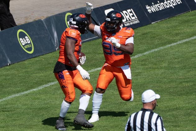 02.08.2026, xhfmx, American Football EFA European Football Alliance, Frankfurt Galaxy - Nordic Storm Chris Mulumba (Galaxy Frankfurt, 16) mit einem Touchdown (DFL DFB REGULATIONS PROHIBIT ANY USE OF PHOTOGRAPHS as IMAGE SEQUENCES and or QUASI-VIDEO) Frankfurt am Main *** August 2, 2026, xhfmx, American Football EFA European Football Alliance, Frankfurt Galaxy Nordic Storm Chris Mulumba Galaxy Frankfurt, 16 with a touchdown DFL DFB REGULATIONS PROHIBIT ANY USE OF PHOTOGRAPHS as IMAGE SEQUENCES and or QUASI-VIDEO Frankfurt am Main