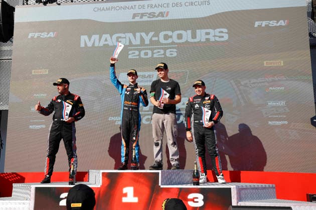 AUTO - CHAMPIONNAT DE FRANCE FFSA TC 2026 - MAGNY-COURS 145 FOUNIER RaphaÃ«l (FRA),JSB CompÃ tition,Hyundai Elantra N TCR, 20 THOME SÃ bastien (FRA),eam Clairet Audi RS3 LMS TCR, 117 SAVOLDELLI Guillaume (FRA),Team Clairet Sport,Audi RS3 LMS TCR, podium, during the 4th round of the Championnat de France FFSA TC 2026, from July 31 to August 2, 2026 on the Circuit de Nevers Magny-Cours, in Magny-Cours, France -  Copyright: xGREGORYxLENORMANDx
