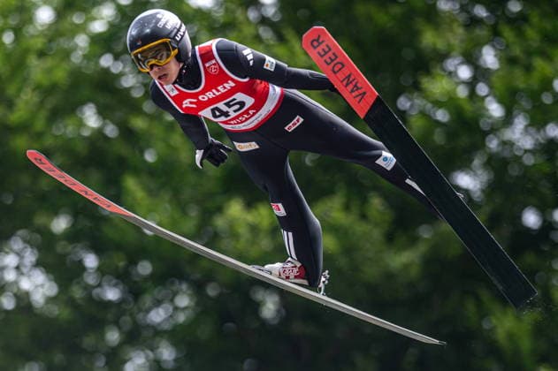 Wisla 02.08.2026 Ski jumping, Skispringen, Ski, nordisch FIS Summer Grand Prix 2026 on Adam Malysz Wisla Malinka Hill. Day 2. Individual Competition --- Skoki Narciarskie. FIS Letnie Grand Prix 2026 na Skoczni im. Adama Malysza w Wisle Malince. Konkurs indywidualny. Dzien 2. . Persons shown : Valentin Foubert Fot. Kai Taller Arena Akcji NEWSPIX.PL --- newspix.pl POLAND OUT! 