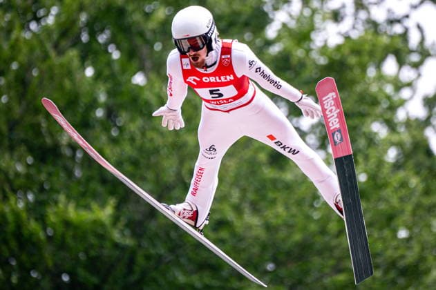 Wisla 02.08.2026 Ski jumping, Skispringen, Ski, nordisch FIS Summer Grand Prix 2026 on Adam Malysz Wisla Malinka Hill. Day 2. Individual Competition --- Skoki Narciarskie. FIS Letnie Grand Prix 2026 na Skoczni im. Adama Malysza w Wisle Malince. Konkurs indywidualny. Dzien 2. . Persons shown : Remo Imhof Fot. Kai Taller Arena Akcji NEWSPIX.PL --- newspix.pl POLAND OUT! 