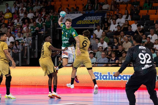 Victor KLOEVE (FRISCH AUF! Goeppingen, 07) erzielt ein Tor, Aktion, Torwurf GER, FRISCH AUF! Goeppingen vs. Sporting Lissabon, Handball, Testspiel Vorbereitung, Spielzeit 2026 2027, 02.08.2026, GER, FRISCH AUF! Goeppingen vs. Sporting Lissabon, Handball, Testspiel Vorbereitung, Spielzeit 2026 2027, 02.08.2026, Neu-Ulm *** Victor KLOEVE, FRISCH AUF Goeppingen, 07 scores a goal, action, shot on goal, GER, FRISCH AUF Goeppingen vs. Sporting Lisbon, handball, preseason friendly, 2026–2027 season, August 2, 2026, GER, FRISCH AUF Goeppingen vs. Sporting Lisbon, Handball, Preseason Friendly, 2026–2027 Season, August 2, 2026, Neu Ulm Copyright: xEibnerxPressefoto OliverxSchmidtx EP_OST