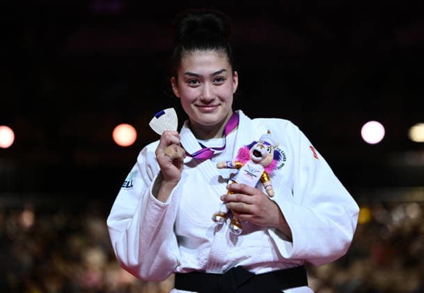 COM26 JUDO, Silver medalist Maria Swan of Australia poses during the Women s Judo -78kg Gold Medal match ceremony during the Glasgow 2026 Commonwealth Games at SEC Centre Hall 4 in Glasgow, Scotland, Sunday, August 02 , 2026. ( NO ARCHIVING, EDITORIAL USE ONLY Glasgow Scotland United Kingdom  Copyright: xJOELxCARRETTx 20260803149157612809