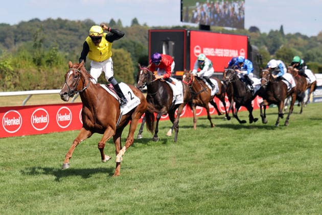02.08.2026, Duesseldorf, Nordrhein-Westfalen, GER - Soreanga mit Eduardo Pedroza gewinnt den Henkel 168. Preis der Diana. Galopprennbahn Duesseldorf-Grafenberg. (Pferd, Jockey, Soreanga, Pedroza, Sieg, Ziel, Zielankunft) 260802SG991DUESSELDORF.JPG *** August 2, 2026, Düsseldorf, North Rhine-Westphalia, GER: Soreanga, ridden by Eduardo Pedroza, wins the Henkel 168 Preis der Diana at the Düsseldorf-Grafenberg Racetrack. Horse, jockey, Soreanga, Pedroza, Victory, Finish, Finish Line 260802SG991DUESSELDORF JPG