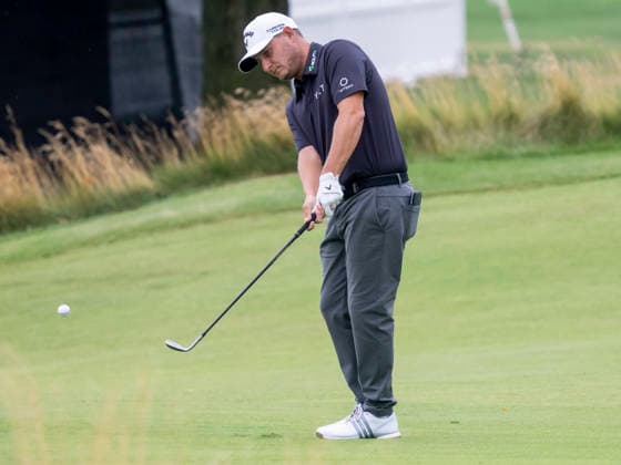 DETROIT, MI - AUGUST 02: Emiliano Grillo (ARG) hits the ball onto the green during the final round of the Rocket Classic at Detroit Golf Club on August 02, 2026, in Detroit, Michigan. (Photo by Joseph Weiser Icon Sportswire) GOLF: AUG 02 PGA, Golf Herren Rocket Classic EDITORIAL USE ONLY Icon260802007