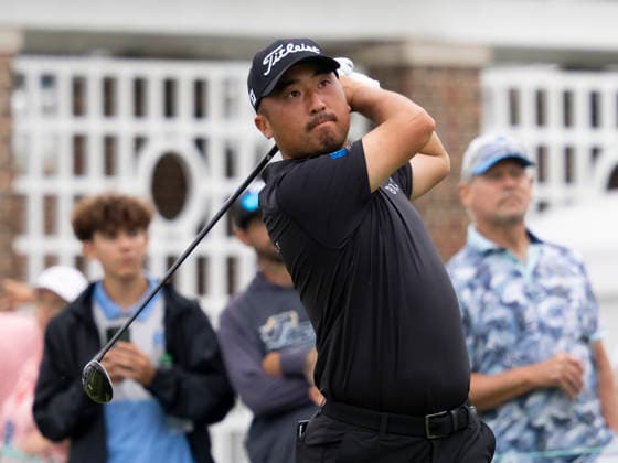 DETROIT, MI - AUGUST 02: Doug Ghim (USA) hits the ball during the final round of the Rocket Classic at Detroit Golf Club on August 02, 2026, in Detroit, Michigan. (Photo by Joseph Weiser Icon Sportswire) GOLF: AUG 02 PGA, Golf Herren Rocket Classic EDITORIAL USE ONLY Icon260802015