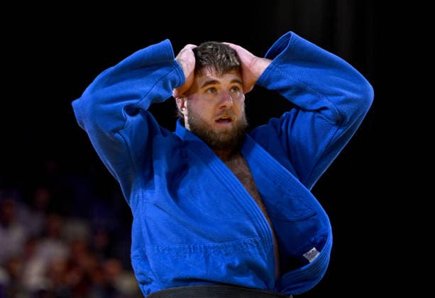 COM26 JUDO, Kody Andrews of New Zealand reacts during the Men s +100kg Bronze Medal contest against Gregor Miller of Scotland during the Glasgow 2026 Commonwealth Games at SEC Centre Hall 4 in Glasgow, Scotland, Sunday, August 02 , 2026. ( NO ARCHIVING, EDITORIAL USE ONLY Glasgow Scotland United Kingdom  Copyright: xJOELxCARRETTx 20260803188631810466