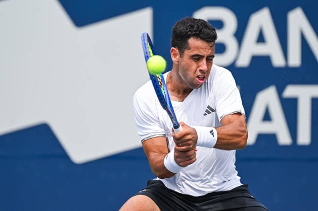 MONTREAL, QC - AUGUST 02: Jaume Munar (ESP) returns the ball during a first round match at National Bank Open on August 02, 2026 at IGA Stadium in Montreal, QC (Photo by David Kirouac Icon Sportswire) TENNIS: AUG 02 National Bank Open EDITORIAL USE ONLY Icon26080200626