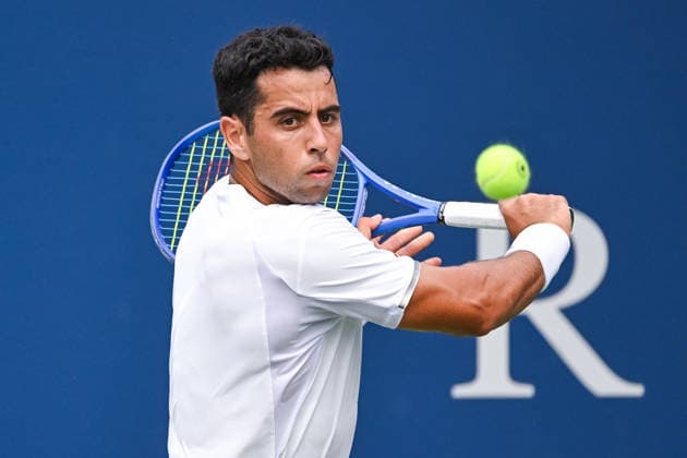 MONTREAL, QC - AUGUST 02: Jaume Munar (ESP) returns the ball during a first round match at National Bank Open on August 02, 2026 at IGA Stadium in Montreal, QC (Photo by David Kirouac Icon Sportswire) TENNIS: AUG 02 National Bank Open EDITORIAL USE ONLY Icon26080201026