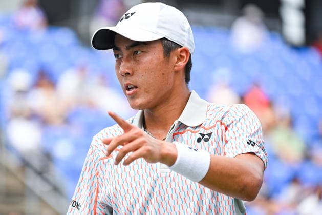 MONTREAL, QC - AUGUST 02: Look on Rinky Hijikata (AUS) during a first round match at National Bank Open on August 02, 2026 at IGA Stadium in Montreal, QC (Photo by David Kirouac Icon Sportswire) TENNIS: AUG 02 National Bank Open EDITORIAL USE ONLY Icon26080201426