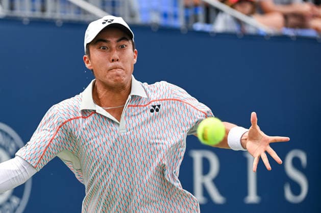 MONTREAL, QC - AUGUST 02: Rinky Hijikata (AUS) returns the ball during a first round match at National Bank Open on August 02, 2026 at IGA Stadium in Montreal, QC (Photo by David Kirouac Icon Sportswire) TENNIS: AUG 02 National Bank Open EDITORIAL USE ONLY Icon26080201726