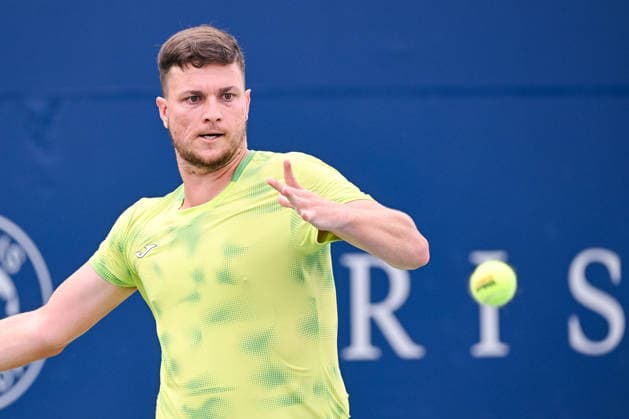MONTREAL, QC - AUGUST 02: Miomir Kecmanovic (SRB) returns the ball during a first round match at National Bank Open on August 02, 2026 at IGA Stadium in Montreal, QC (Photo by David Kirouac Icon Sportswire) TENNIS: AUG 02 National Bank Open EDITORIAL USE ONLY Icon26080202026