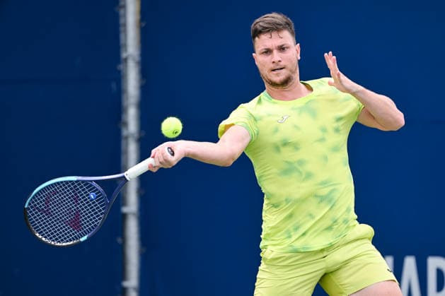 MONTREAL, QC - AUGUST 02: Miomir Kecmanovic (SRB) returns the ball during a first round match at National Bank Open on August 02, 2026 at IGA Stadium in Montreal, QC (Photo by David Kirouac Icon Sportswire) TENNIS: AUG 02 National Bank Open EDITORIAL USE ONLY Icon26080202226