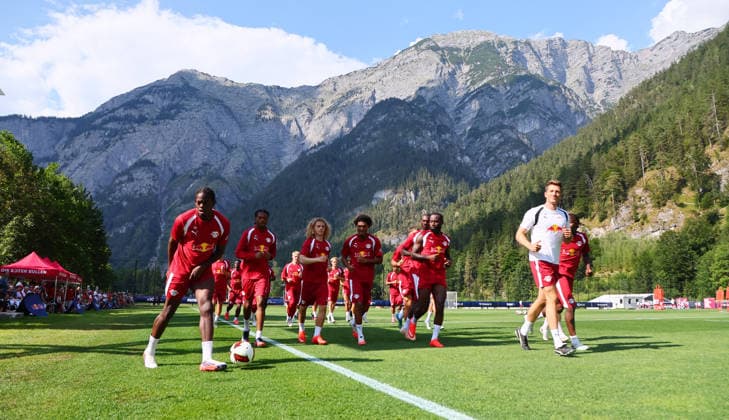 RB Leipzig - AUT Trainingslager Bundesliga Saalfelden, 02.08.2026, Gut Brandlhof, Fussball, Bundesliga, GER , RB Leipzig - Trainingslager in Saalfelden am Steinernen Meer AUT. , Im Bild: Mannschaft von RB Leipzig, Trainingslauf. , *** RB Leipzig (AUT) Training Camp, Bundesliga, Saalfelden, August 2, 2026, Gut Brandlhof, Soccer, Bundesliga, GER, RB Leipzig Training Camp in Saalfelden am Steinernen Meer (AUT), Pictured: RB Leipzig team, training run, Picture Point